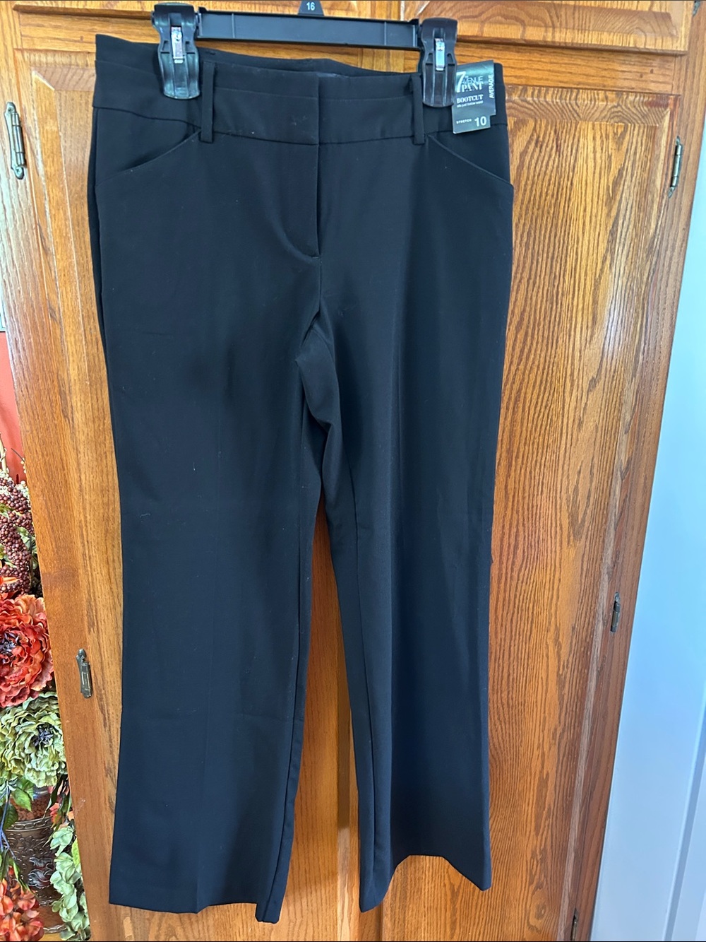 Black Boot-Cut Women's Pants with Stretch Waistband - Size 10